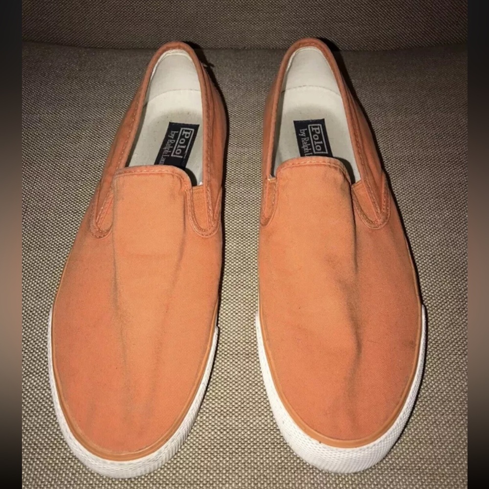 Mens Polo Ralph Lauren Shoes Size 11 Orange Canvas Sneakers